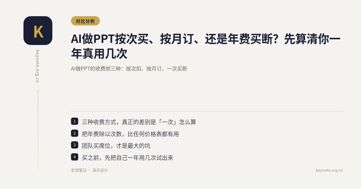 AI做PPT按次买、按月订、还是年费买断？先算清你一年真用几次