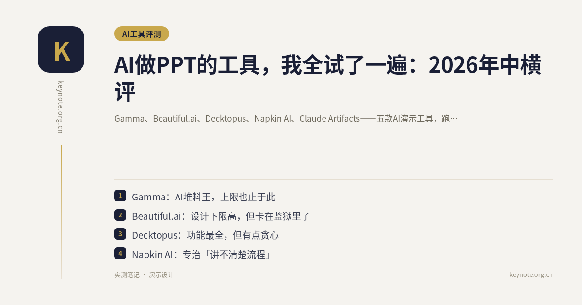 AI做PPT的工具，我全试了一遍：2026年中横评