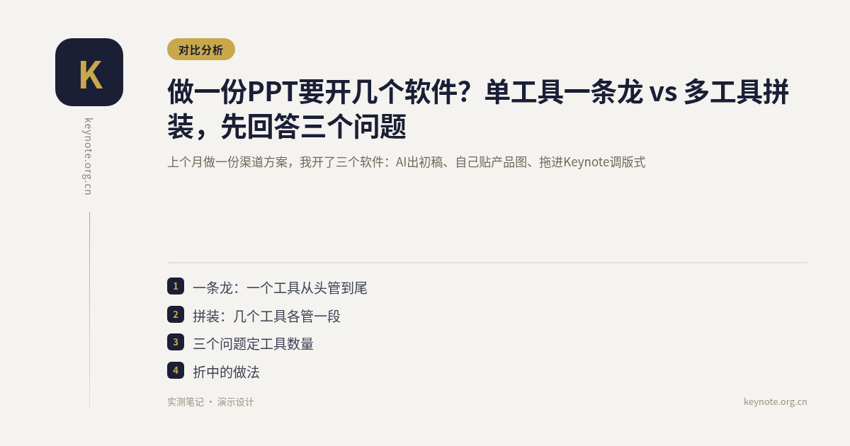 做一份PPT要开几个软件？单工具一条龙 vs 多工具拼装，先回答三个问题
