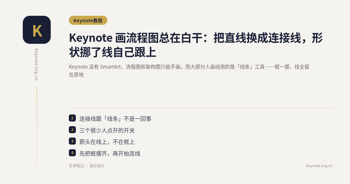 Keynote 画流程图总在白干：把直线换成连接线，形状挪了线自己跟上