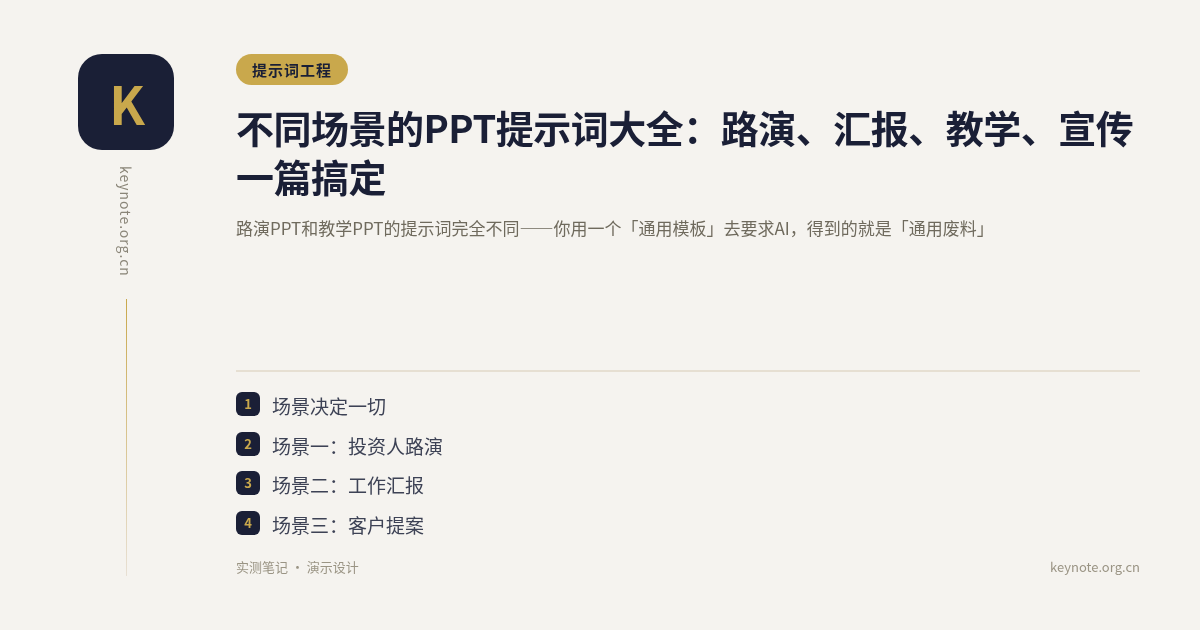 不同场景的PPT提示词大全：路演、汇报、教学、宣传一篇搞定