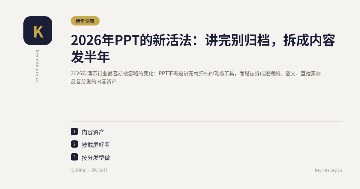 2026年PPT的新活法：讲完别归档，拆成内容发半年